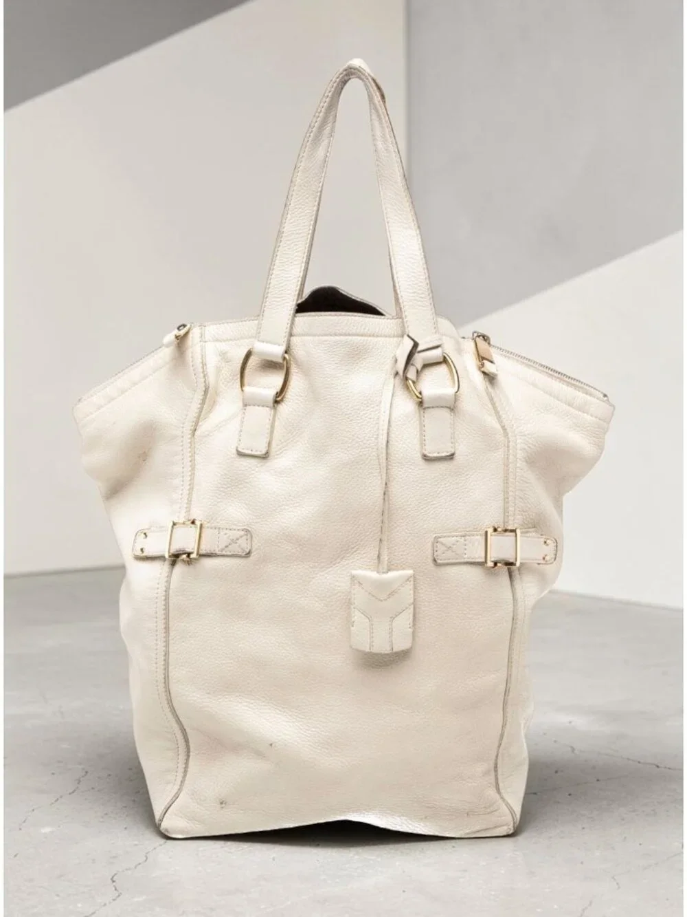 YSL Saint Laurent Vintage White Leather Tote Bag